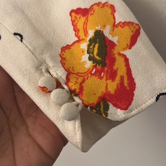 Free People ivory “Sunshadow” floral slit sleeve mini dress Size 2 - Picture 7 of 8